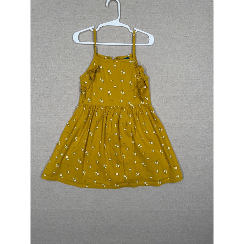 Old Navy Girls Mustard Yellow Floral Ruffle Strap Dress 4T Sleeveless Cotton